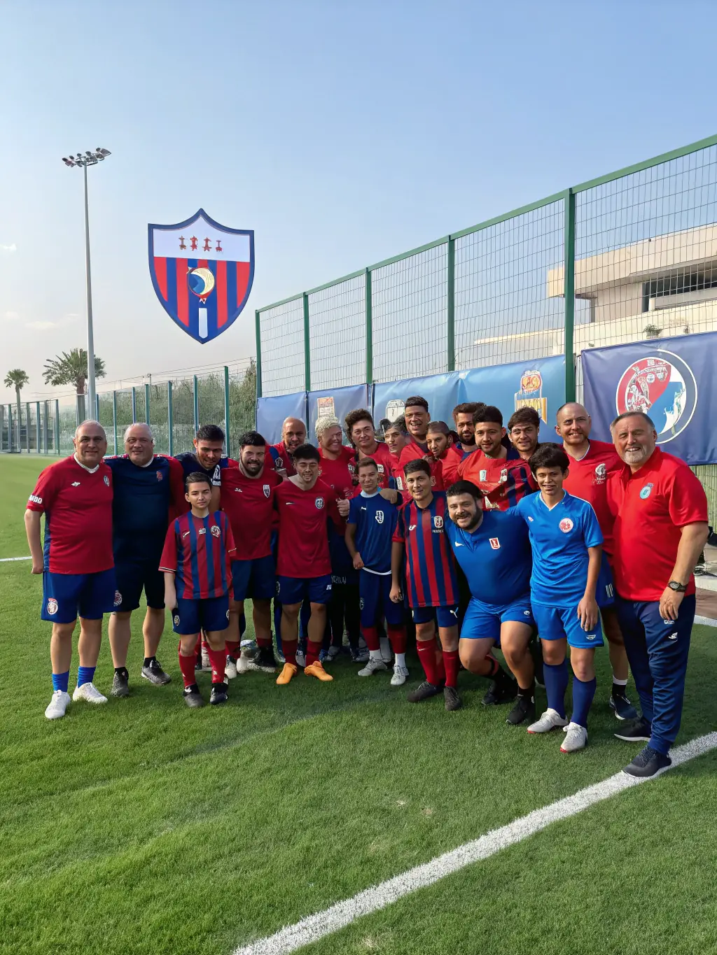A group photo of Le FOOTBALL-CLUB DE JARS members, coaches, and volunteers, all smiling and celebrating a successful season or event.