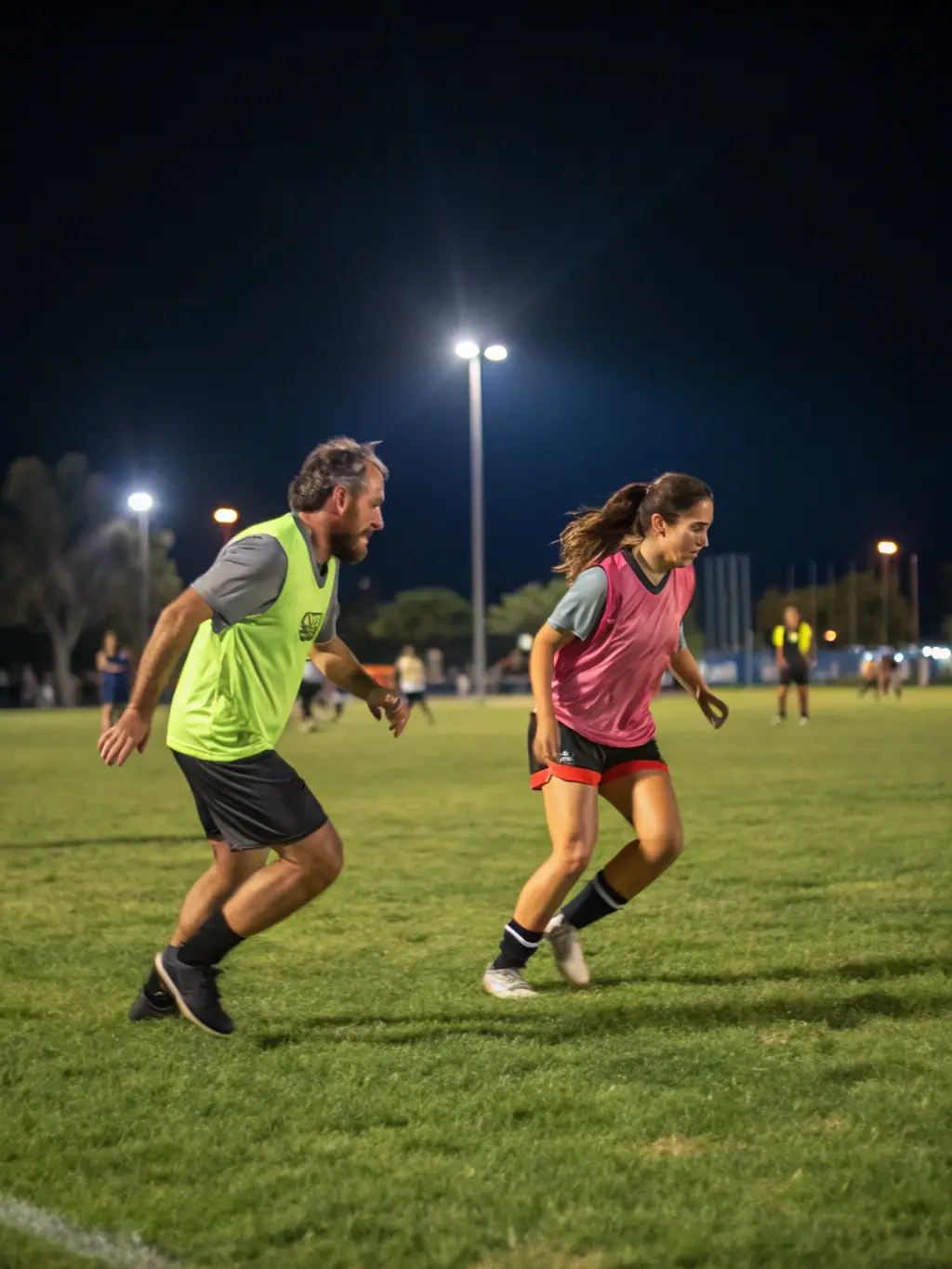 Image of adult players engaged in a competitive football match organized by Le FOOTBALL-CLUB DE JARS, showcasing teamwork and sportsmanship.
