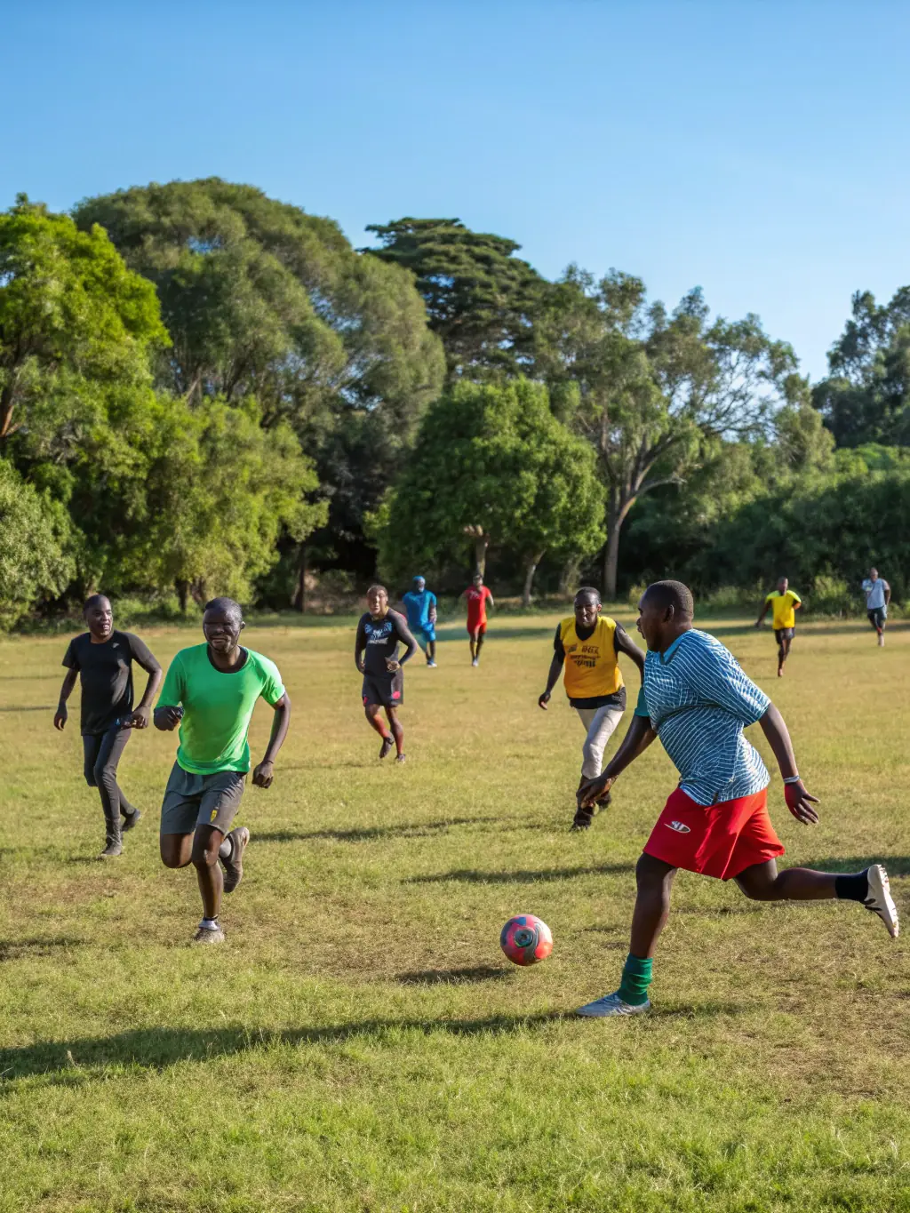A group of senior players from Le FOOTBALL-CLUB DE JARS participating in a community outreach program, promoting sports and healthy lifestyles.